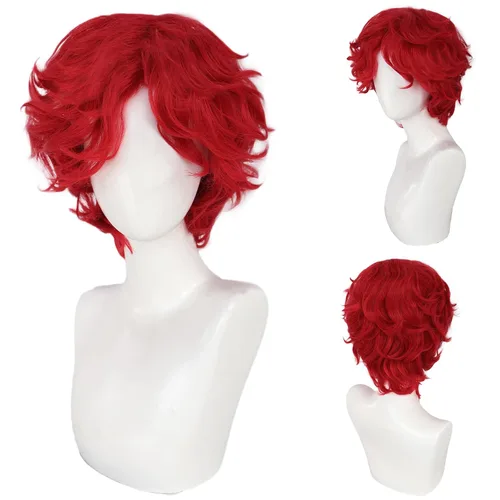 Vista 4 de Peluca rizada roja para hombre, peluca roja corta y esponjosa para Rojo
