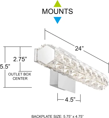 Vista 6 de Quoizel PCLU8524C - Lámpara de pared LED con cristal brillante, 21 vatios, cromo pulido (6 pulgadas de alto x 24 pulgadas de ancho)