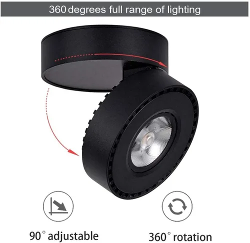 Vista 4 de Foco de techo LED regulable – 360° ajustable en superficie de atenuación de 12 W COB iluminación de techo interior Downlight de pared de aluminio