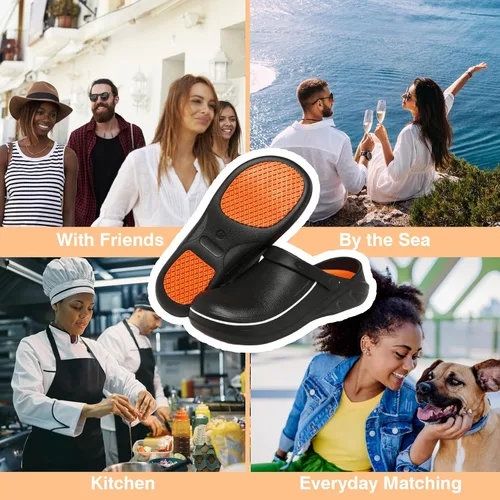 Vista 6 de JSWEI Zapatos de cocina unisex para adultos, antideslizantes, resistentes al agua, para hombres, mujeres, enfermeras, jardineros, interiores