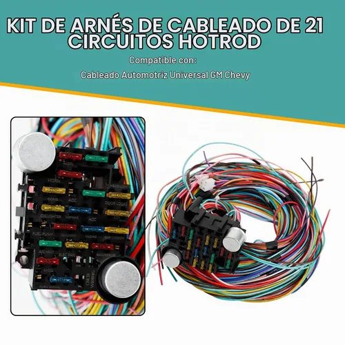 Vista 3 de Cables universales extralargos de 21 circuitos, kit de arnés de cableado Hotrod compatible con cableado automotriz universal GM Chevy