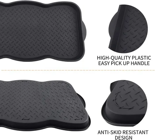Vista 3 de Superio Bandeja multiusos para botas y zapatos, negro, 29.75 x 15 pulgadas, redonda, festoneada, protege los suelos del agua y la suciedad