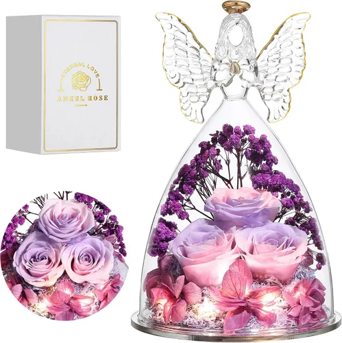 Vista 21 de Regalos de Rosas de Navidad para Mujeres Flor Real Preservada en Figuras de Ángel de Cristal Rosas para Entrega Prime Regalos de Cumpleaños