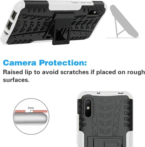 Vista 8 de Asuwish Funda de teléfono para Xiaomi Redmi 9A Redme 9i con protector de pantalla de vidrio templado y soporte delgado híbrido resistente resistente