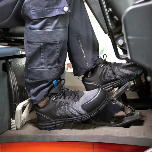 Vista 4 de SPIEZ Zapatos de seguridad para hombre, extra ligeros, transpirables, con punta compuesta, tenis de trabajo negro y azul US 7.5-12