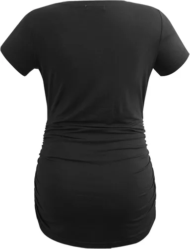 Vista 3 de Smallshow - Camiseta de maternidad para mujer, lados fruncidos, tipo túnica, prendas para el embarazo Verde militar-negro-gris profundo