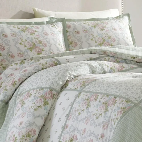 Vista 5 de Laura Ashley - Juego de edredón matrimonial, ropa de cama de algodón reversible con fundas a juego y falda de cama, elegante decoración del hogar