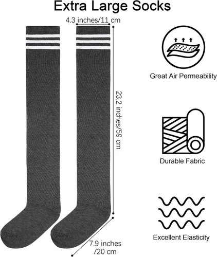 Vista 2 de Aneco 6 pares de calcetines por encima de la rodilla de talla grande para mujer, medias altas cálidas para uso diario, L-XXL