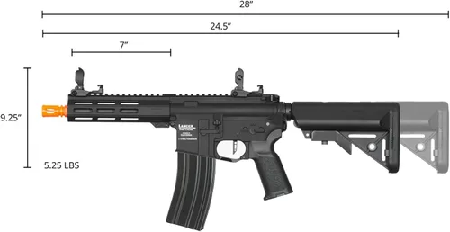 Vista 4 de Lancer Tactical Viking 7" MLOK Proline Series M4 Airsoft Rifle w/Crane Stock Negro