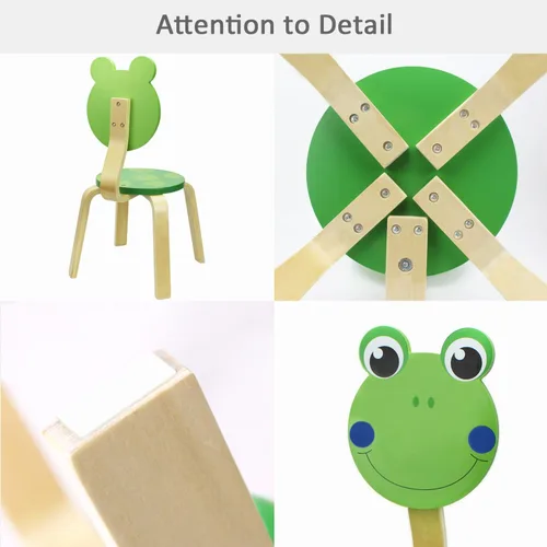 Vista 5 de iPlay iLearn - Sillas para niños, sillas para sala de juegos, con imagen de animales, sillas de juego para infantes., Madera, Rana (Frog)