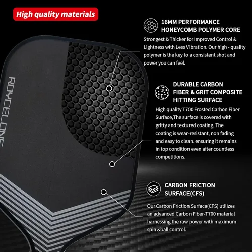 Vista 3 de Pickleball Paddles Pickleball Rackets T700 Carbon Fiber Frosted Textured Surface 16mm Core for Beginners to Advanced Players Portable Bag USAPA