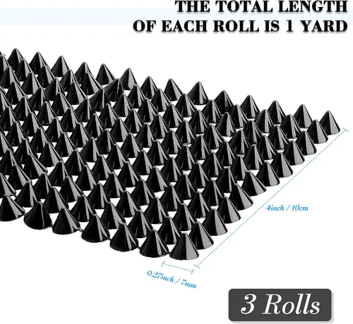 Vista 3 de 3 yardas para coser en forma de cono de espiga con parte trasera plana, remaches para bricolaje, cuentas punk, para decoración de ropa, bodas, Negro