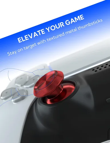 Vista 2 de Metal Thumbsticks for PS5 Controller, Aluminum Joystick Replacement Kit for Dualsense Controller Accessories (Red)