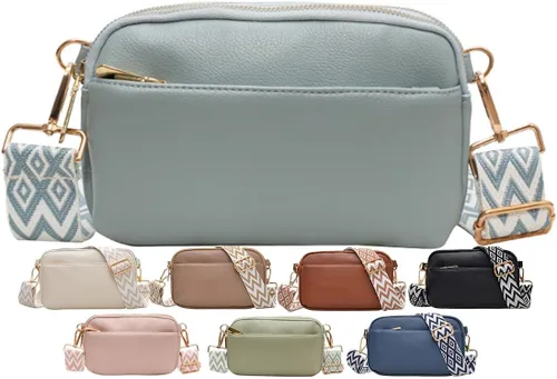 Vista 7 de Bolsos cruzados para mujer, bolsos de hombro de piel vegana y carteras para mujer con correa ancha ajustable