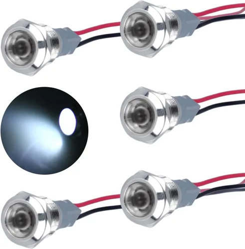 Vista 23 de 5 piezas de luz indicadora LED de 12V-24V de 6mm con orificio de montaje de 1/4" de 20mA, lámpara de señal de metal impermeable IP67 con ahorro