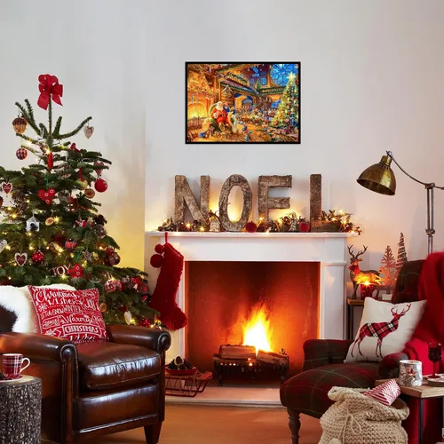 Vista 7 de Rompecabezas de 1000 piezas para adultos, rompecabezas de Navidad de cabaña de Navidad, rompecabezas de Navidad de Papá Noel de 1000 piezas