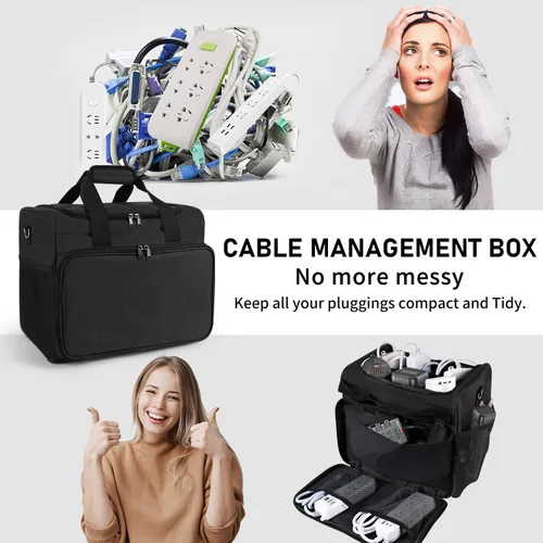Vista 7 de Bolsa organizadora de cables, caja organizadora de cables, bolsa de almacenamiento de cables electrónicos con divisor ajustable, bolsa