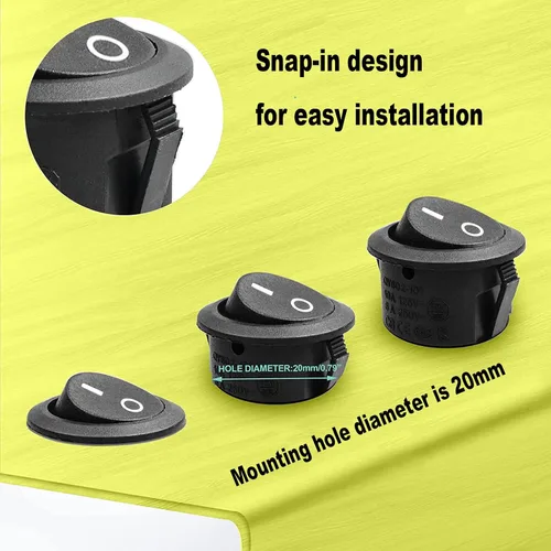 Vista 5 de 6 unids negro interruptor de encendido / apagado con pestillo redondo interruptor de palanca SPST 6A/250v 10A/125v para barco coche, etc