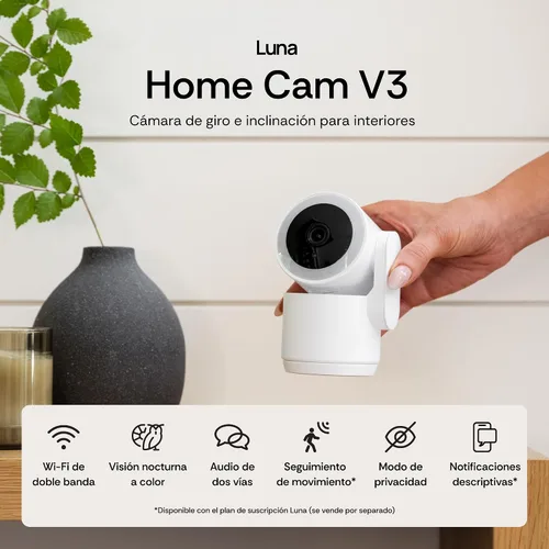 Vista 2 de Luna 2K Cámaras interiores para seguridad del hogar, WiFi de 2.4 GHz y 5 GHz, inclinación panorámica de 360 grados, foco integrado, seguimiento
