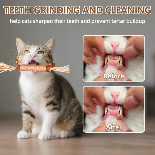 Vista 4 de Silvervine Natural Matatabi Bell Sticks - Juguetes masticables para gatos con golosina de algodón, cuidado de limpieza dental duradera