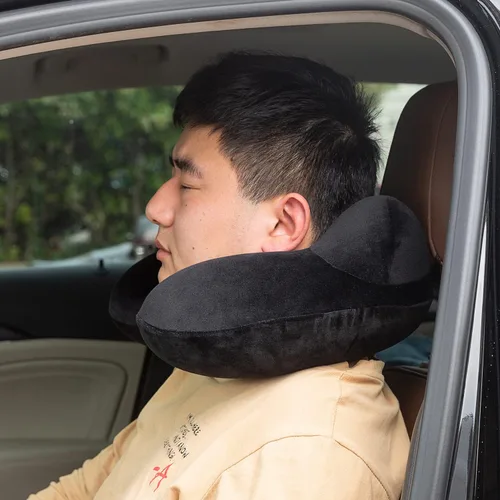 Vista 9 de Almohada inflable de viaje, soporte de almohada para el cuello para viajes, aviones, automóviles y oficinas con bolsa de transporte compacta, funda