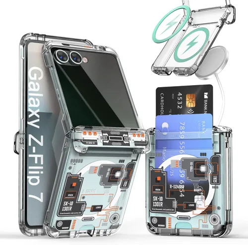 Vista 43 de para Galaxy Z Flip 5 Funda con 2 ranuras para tarjetas, funda rígida delgada y resistente con protección de bisagra, funda completa con protección