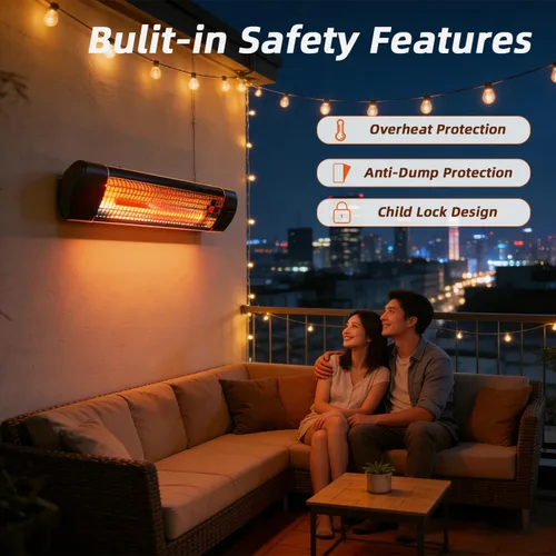 Vista 4 de Calentador eléctrico para exteriores de 1500 W para patio y garaje, calentador infrarrojo montado en la pared/de pie con control remoto, IP65