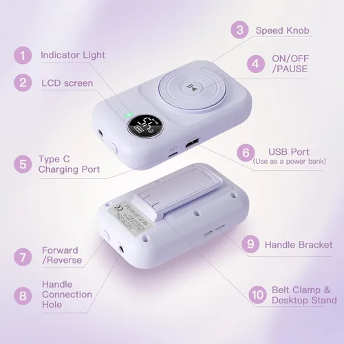 Vista 6 de Madenia Taladro de uñas profesional recargable, lima de uñas eléctrica portátil de 45000 RPM, lima E para uñas de gel acrílicas, adecuada para uso