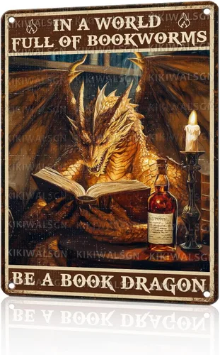 Vista 25 de Letreros metálicos para decoración de pared con diseño de dragón, con texto en inglés "Do Not Meddle in the Affairs of Dragons", divertido póster