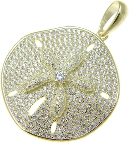 Vista 2 de Plata de ley 925Hawaiian Sand Dollar Chapado en oro amarillo cz colgante 29mm