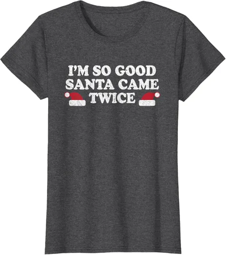 Vista 5 de Camiseta de Navidad con texto en inglés "I'm so good Santa came tware" Negro