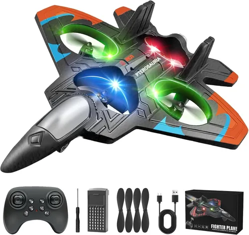 Vista 12 de Nuevo juguete RC Stunt Fighter Jet 2026 para niños con giros de 360° y luces LED, avión de control remoto de espuma, avión RC para niños y adultos