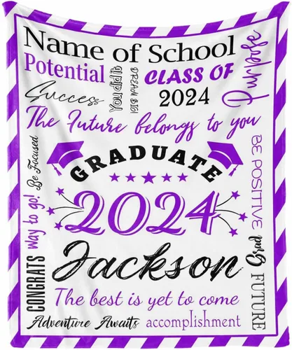 Vista 21 de Manta personalizada con nombre de graduados y escuela para un regalo único, manta personalizada de graduación de clase de 2024, manta suave, 30 x 40
