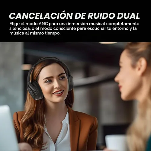 Vista 3 de Auriculares híbridos con cancelación activa de ruido, auriculares inalámbricos Bluetooth sobre la oreja inalámbricos con graves profundos, llamadas