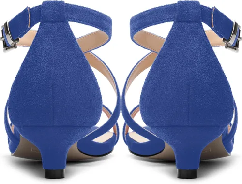 Vista 4 de ROSERWISH Sandalias de tacón bajo con hebilla de moda para mujer, con puntera redonda, de gamuza, para boda, 1.5 pulgadas