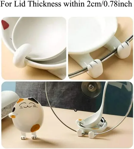 Vista 3 de Soporte de cuchara de cerámica multifuncional para cocina, con forma de gato, soporte para utensilios de cocina, soporte para tapa de olla, soporte