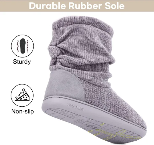 Vista 6 de Botas para estar por casa LongBay para mujer, de tejido de felpilla, bonitas botas de casa con espuma viscoelástica y forro polar