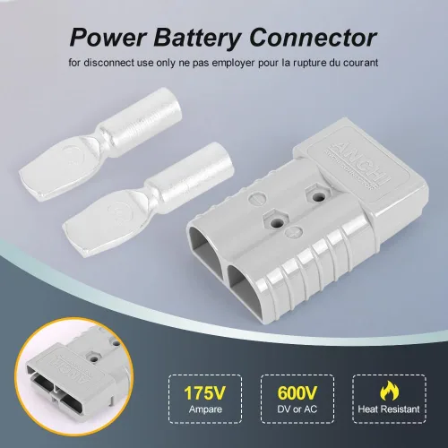 Vista 2 de Conector de desconexión rápida de batería de 175 amperios, conector de cable de puente de 1/0 AWG, gris, 600 V para camión de remolque, cabrestante