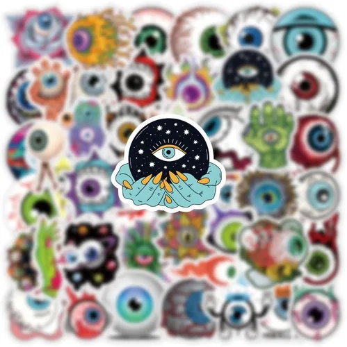 Vista 4 de Paquete de 64 calcomanías de globo ocular genial, calcomanías de vinilo de terror de terror de Halloween, calcomanías impermeables para botella