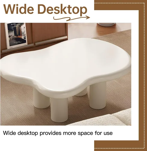 Vista 5 de Cloud Mesa auxiliar con 4 patas, mesa auxiliar blanca de 35.43 pulgadas, mesas de centro modernas con mesa gruesa para sala de estar, mesas