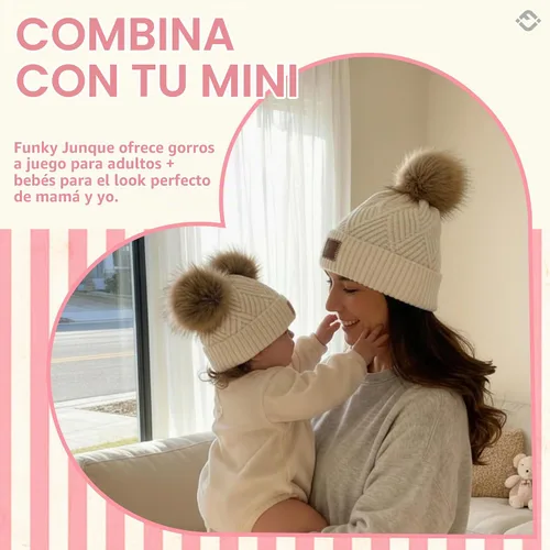 Vista 8 de Funky Junque Gorro de invierno con doble pompón para bebé de 0 a 12 meses, bonito gorro de punto acogedor para clima frío Patrón de tejido