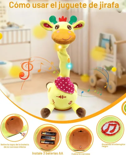 Vista 6 de Pbooo Juguete de jirafa que habla bailando, animal de peluche repite lo que dices, peluche musical electrónico con luz brillante, juguetes