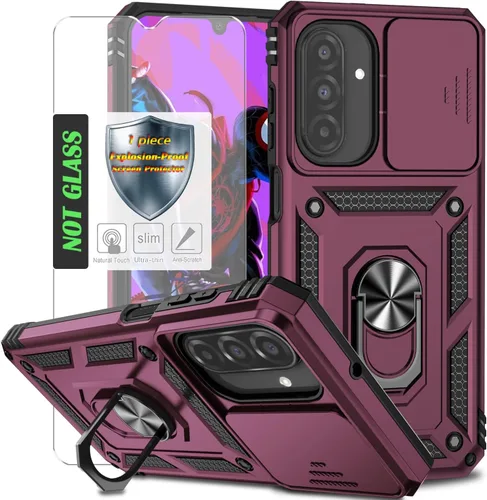 Vista 13 de Funda para Galaxy A26 con cubierta para lente de cámara, protector de pantalla HD, protección contra caídas de grado militar, soporte de anillo