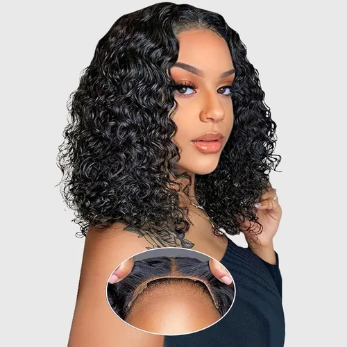 Vista 11 de Pelucas de cabello humano sin pegamento pre arrancadas pre cortadas con reflejos rubios Bob rizado corto con encaje frontal para mujeres negras