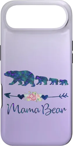 Vista 27 de Teal Blue Purple Floral Mama Bear Three Cubs Silver Purple Case for iPhone 17