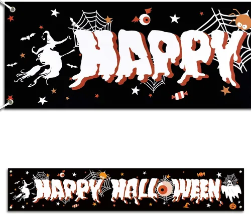 Vista 2 de Cartel de Feliz Halloween para fiesta de Halloween, carteles decorativos gigantes del Día de las Hallowmas para celebrar, suministros para valla