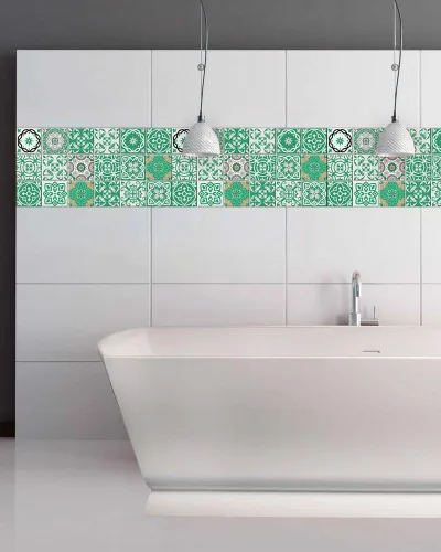 Vista 8 de Juego de 24 pegatinas para azulejos con diseño de talavera, para baño y cocina, fáciles de aplicar, simplemente despegar y pegar para decoración