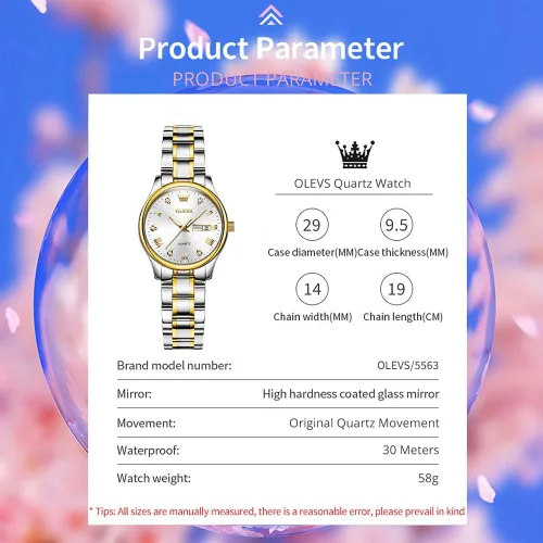 Vista 8 de OLEVS Reloj dorado para mujer con fecha de día de acero inoxidable, impermeable, de cara pequeña, de cuarzo, analógico, de moda, dorado, negro