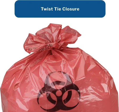 Vista 5 de McKesson Bolsa de basura infecciosa, riesgo biológico, fondo sellado con estrellas, rojo, 1.5 mil, 1 a 3 galones, 11 x 14 pulgadas, 50