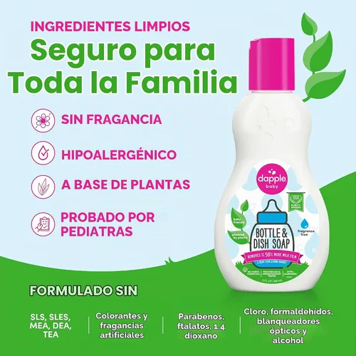 Vista 4 de Dapple Baby - Jabón para botellas y platos sin fragancia, 3 onzas líquidas